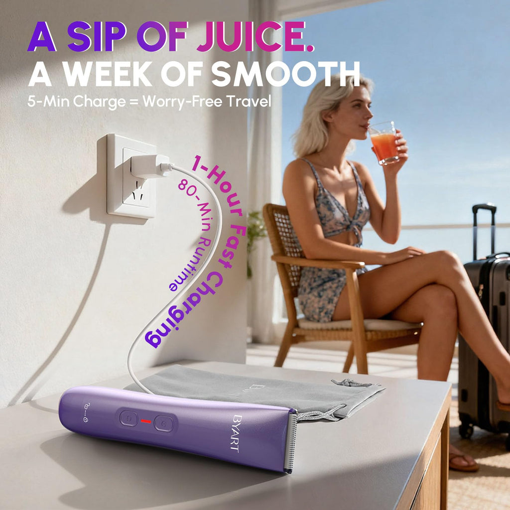 Bikini Trimmer for Women Dual Head – IPX7 Waterproof & Painless Electric Razor for Pubic Hair, Face, Legs, Underarms – Portable Cordless Shaver with Clipper Combs, Teen Girl Gifts Trendy Stuff, Purple
