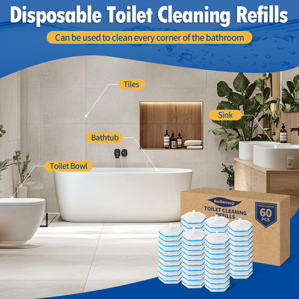 Swilsweep 100 Count Toilet Bowl Wand Refills, Disposable Toilet Cleaner Refills, Disposable Wand Heads Compatible with Clorox and the Most Toilet Brushes