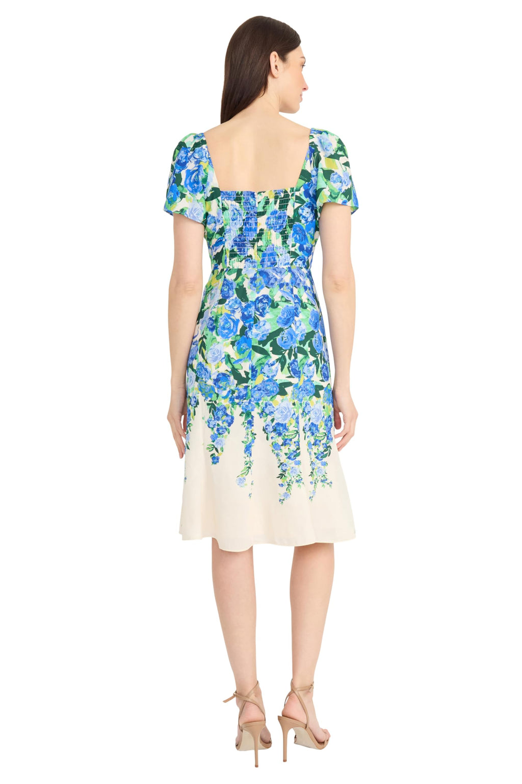 Maggy London Women's Dresses Sweetheart Neckline Floral Dress | Pretty Garden Dresses | Wedding Guest Dresses for Women, Cream/Blue Bonnet, 0