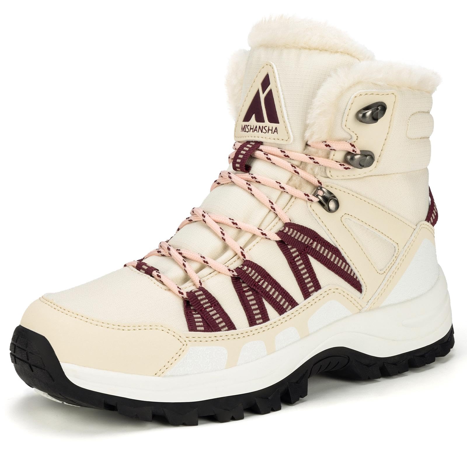 Mishansha Women's Winter Snow Boots Water-Resistant Warm Fur Lined Ankle Hiking Boot Non-Slip Outdoor Cold Weather Shoes Beige Size 8