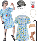qnprt 100 Days of School Costume 100th Old Lady Costume for Kids Girls Grandma Dress Up,6