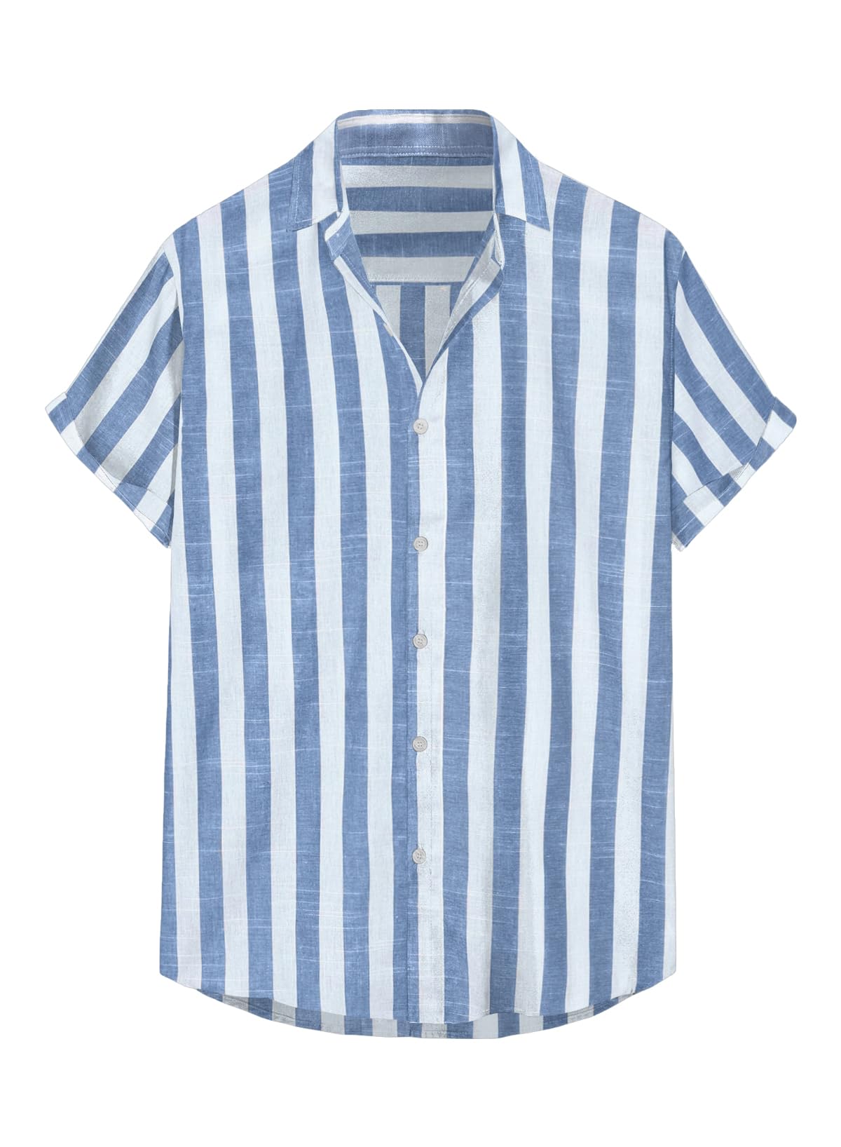 JMIERR Men's Summer Casual Stylish Short Sleeve Button-Down Shirts Cotton Linen Vertical Striped Business Dress Shirts Beach Shirt, L, Sky Blue