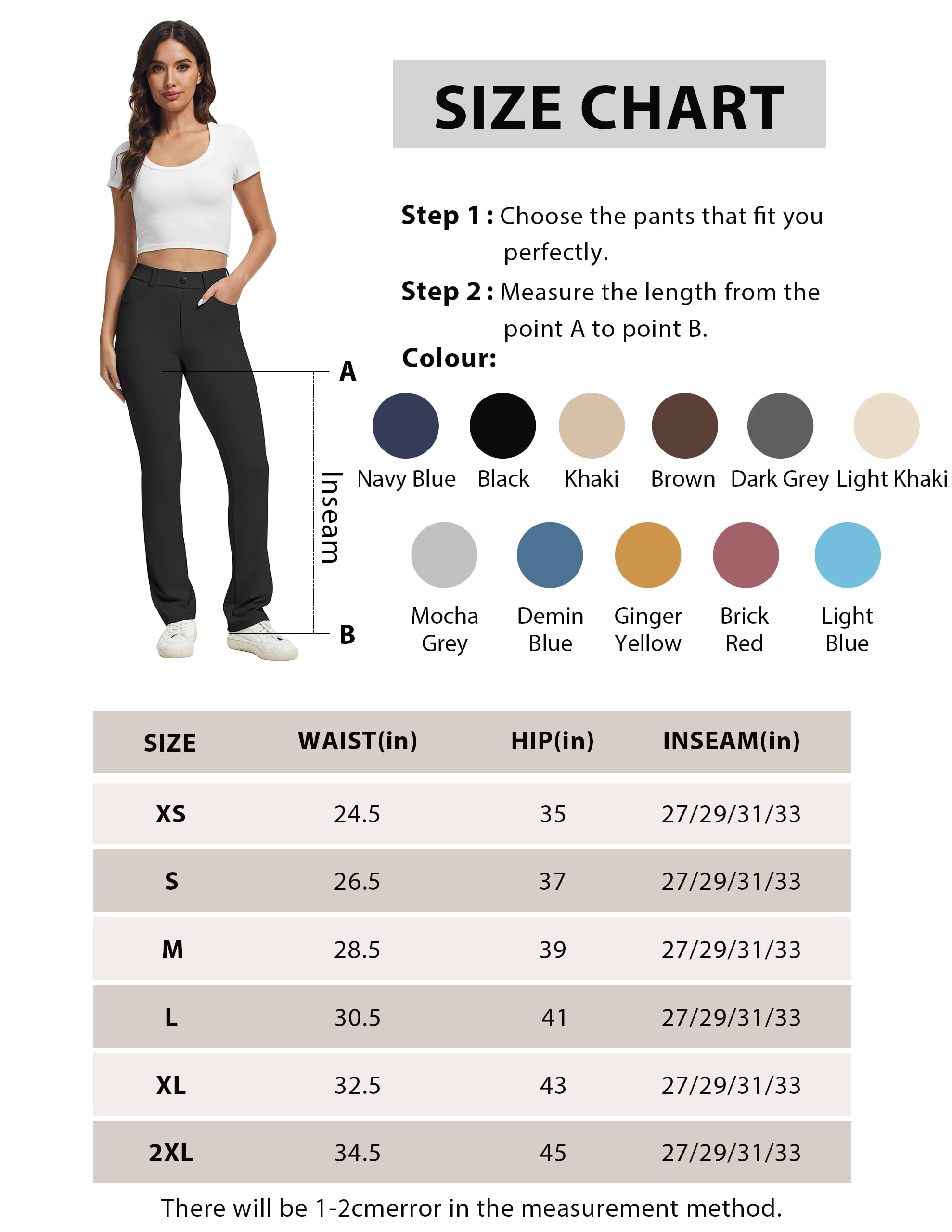 VIMPEP Yoga Pants Women Straight Leg Pants with Pockets High Waist Stretchy Pull On Dress Slacks for Casual Lounge Office Work Petite/Regular 1202 31 Black L