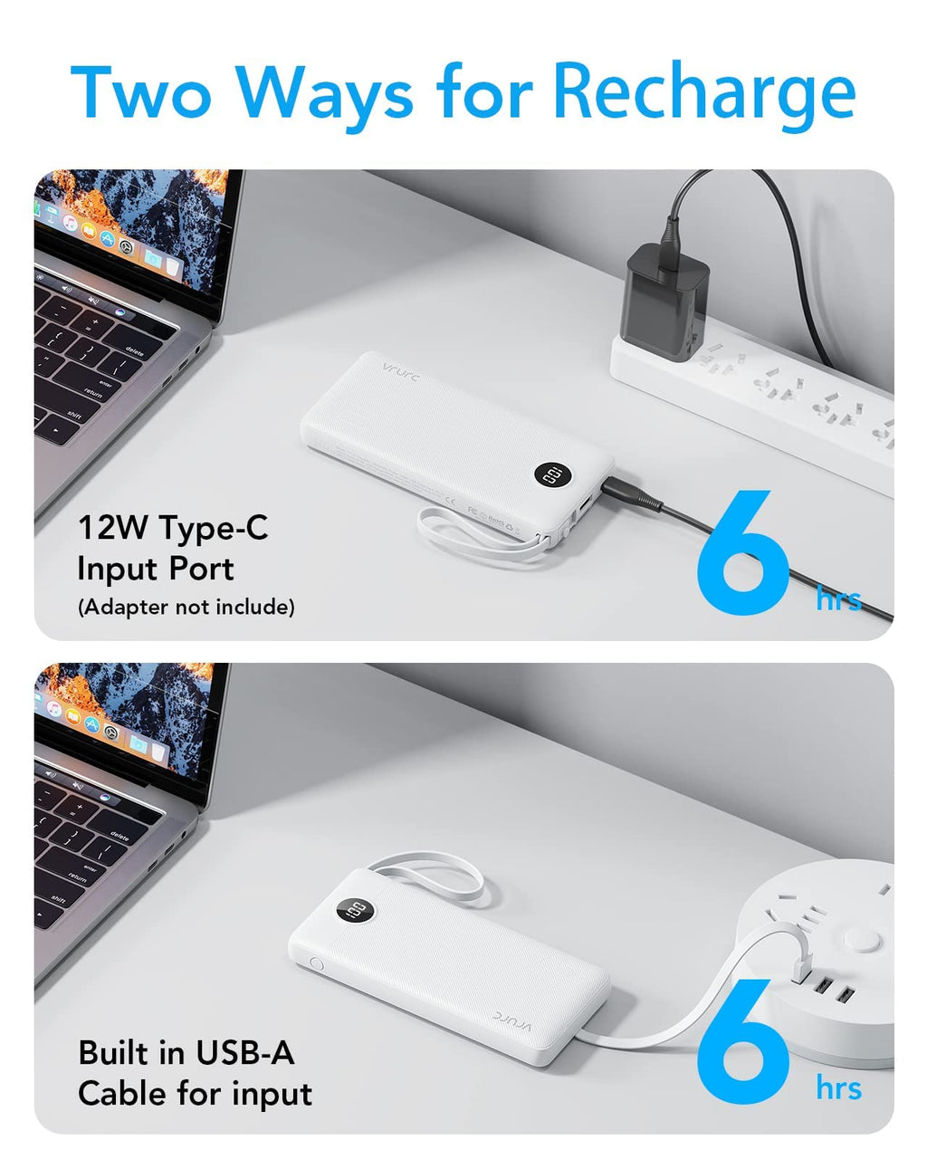 VRURC Portable Charger Built in Cables, Slim Power Bank 10000mAh, Multi Devices Charging Bank with Lanyard, USB C Battery Pack 5 Outputs for iPhone 17 Pro 17 16 15 14 13, Samsung Phones-White(1 Pack)