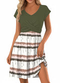 SAUKOLE Beach Dresses for Women Twist Front V Neck Short Sleeve High Waisted Dress Flowy A Line Dress 2026