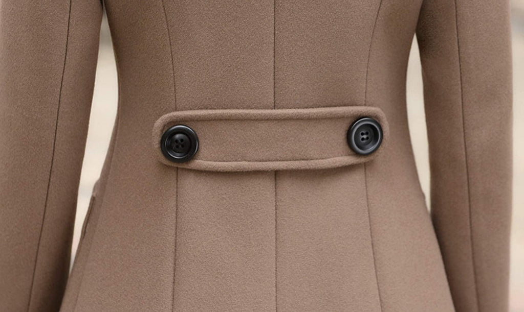 chouyatou Women Elegant Notched Collar Double Breasted Wool Blend Over Coat (Medium, Khaki)