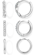 Inerney 925 Sterling Silver Huggie Hoop Earrings Set for Women, Dainty Small Cartilage Hoops Hypoallergenic Jewelry for Multiple Piercings, Trendy Twisted Mini Earring Stacks Gift for Sensitive Ears