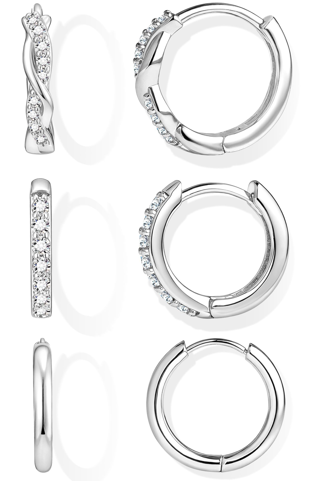 Inerney 925 Sterling Silver Huggie Hoop Earrings Set for Women, Dainty Small Cartilage Hoops Hypoallergenic Jewelry for Multiple Piercings, Trendy Twisted Mini Earring Stacks Gift for Sensitive Ears