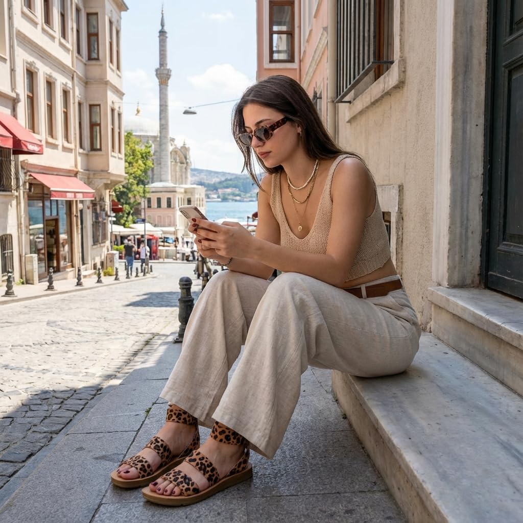 CUSHIONAIRE Indego Stretch Sandal – Lightweight Slip-On with Memory Foam & Soft Straps for All-Day Support | Casual or Dressy Summer Sandals for Women 2025, LEOPARD 9