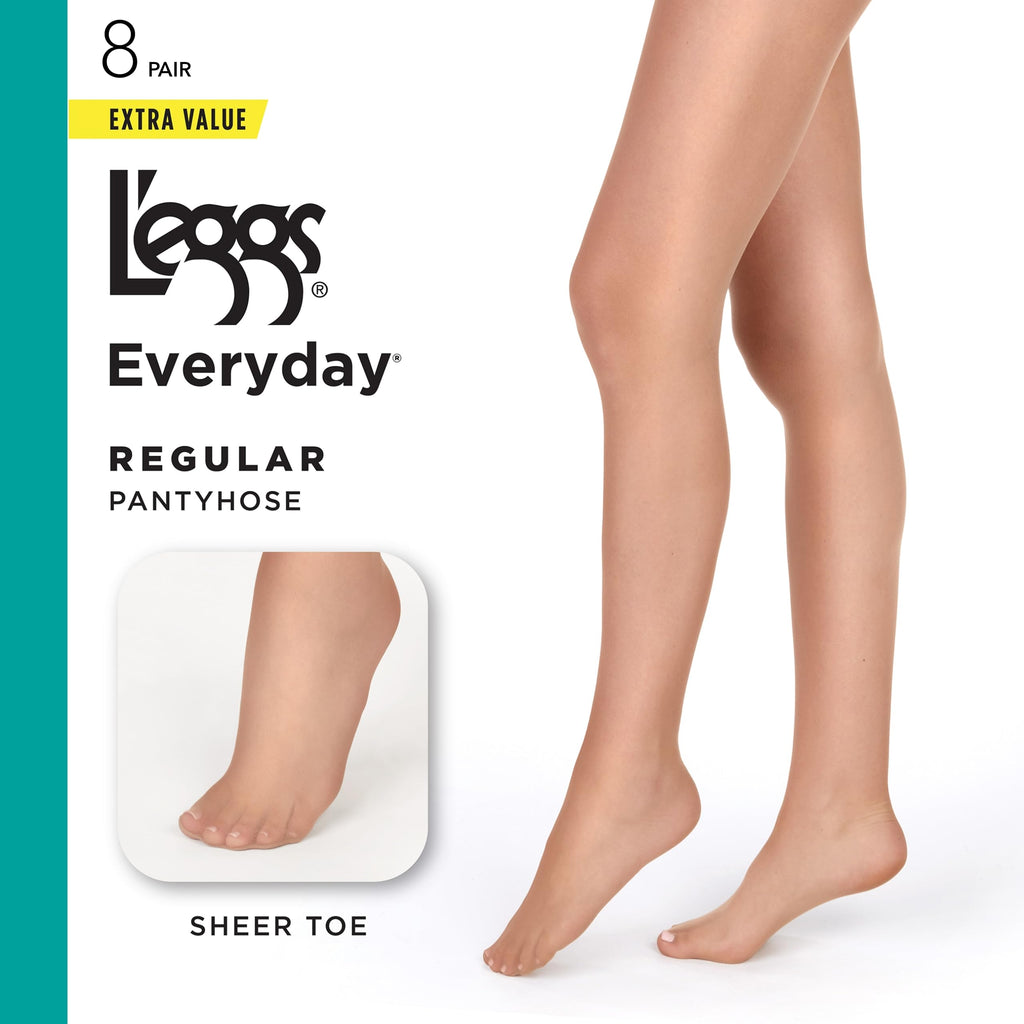 L'eggs Everyday Standard-Panty Sheer Toe Pantyhose for All Day Comfort, 100% Nylon, Nude, Size B (Pack of 8)