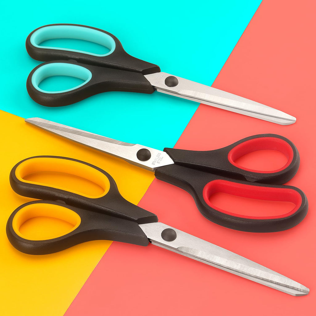 LONGKEY 8.5" Scissors 3-Pack, Ultra Sharp Stainless Steel, Black