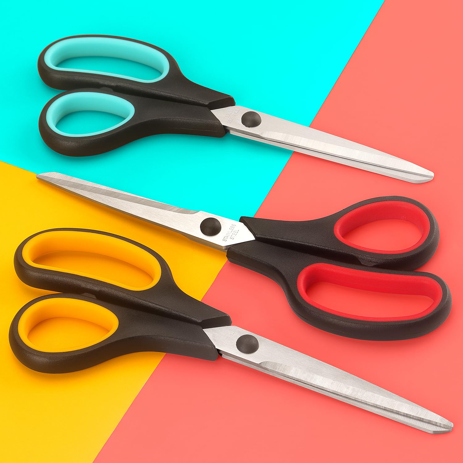 LONGKEY 8.5" Scissors 3-Pack, Ultra Sharp Stainless Steel, Black