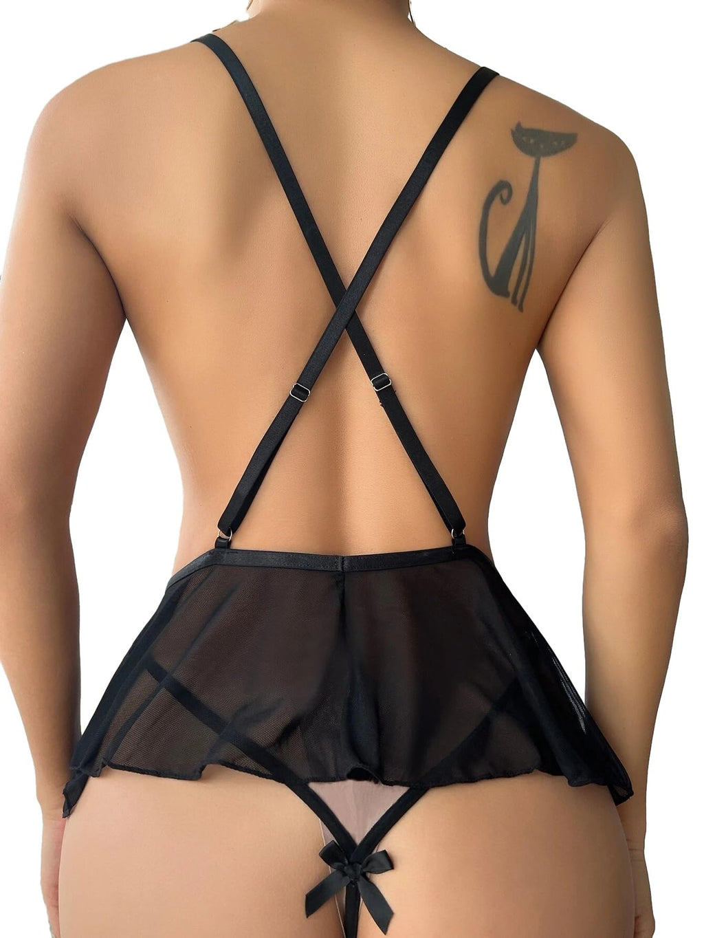 Lilosy Sexy Belt Floral Lace Mesh Babydoll Lingerie Sleepwear Romper