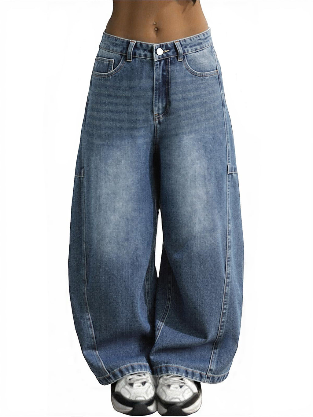EMMIOL Barrel Jeans for Women Mid-Low Waisted Wide Leg Baggy Cropped Relax Fit Stretch Denim Trouser Pants