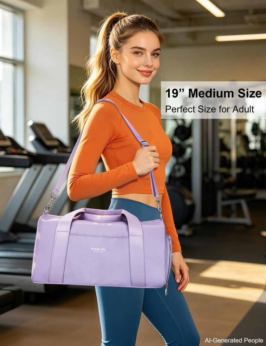PHSYNI Gym Bag for Women Girls with Shoe Compartment & Wet Pocket - Duffle Bag for Travel Sports Fitness Workout Athletic, 19"-Medium, Purple