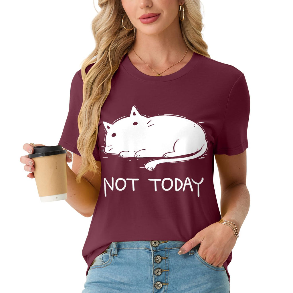 Women's Cat Graphic T Shirt Funny Not Today Cute Lazy Kitty Novelty Crewneck Short Sleeve Casual Tee Gifts for Cat Lovers