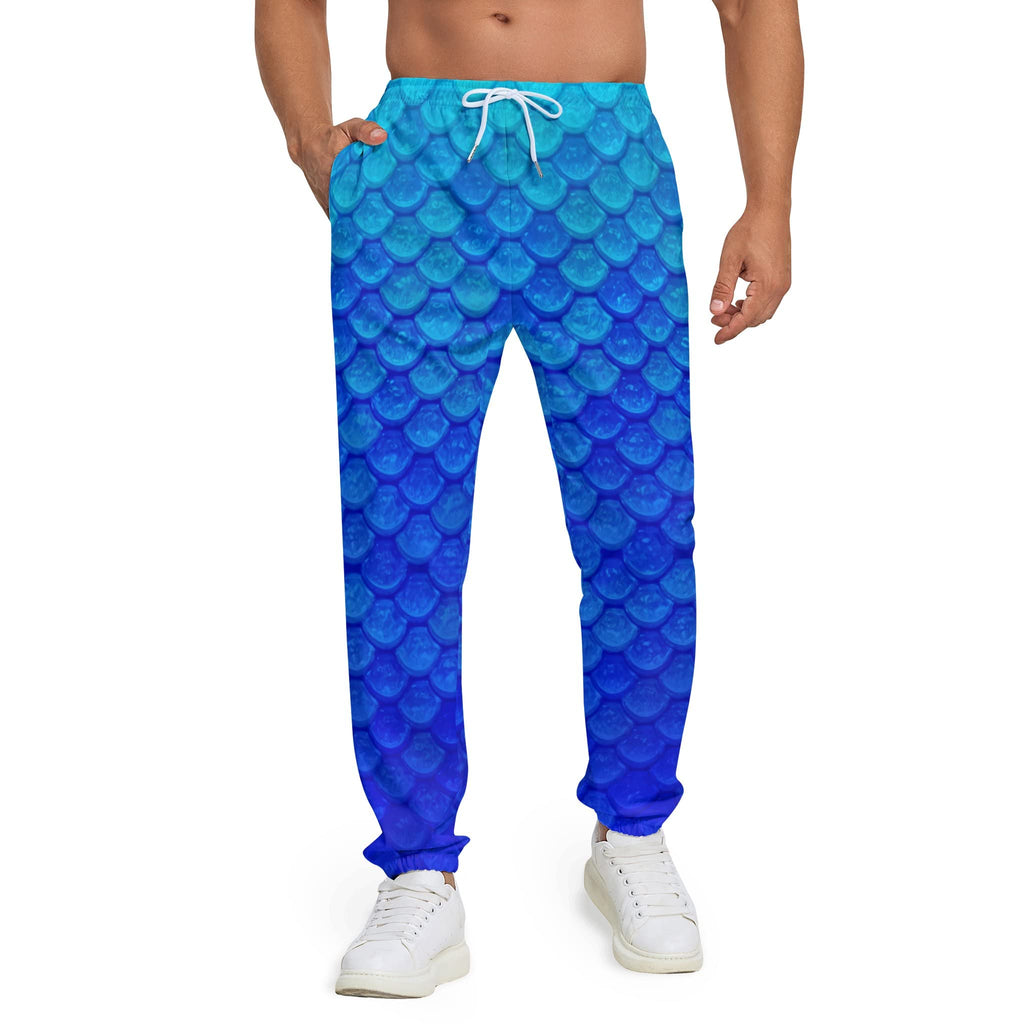 Men Fish Scales Pants Sweatpants Sea Joggers King Costumes Pant Sports Halloween Costume Outfits Performance Gifts Blue