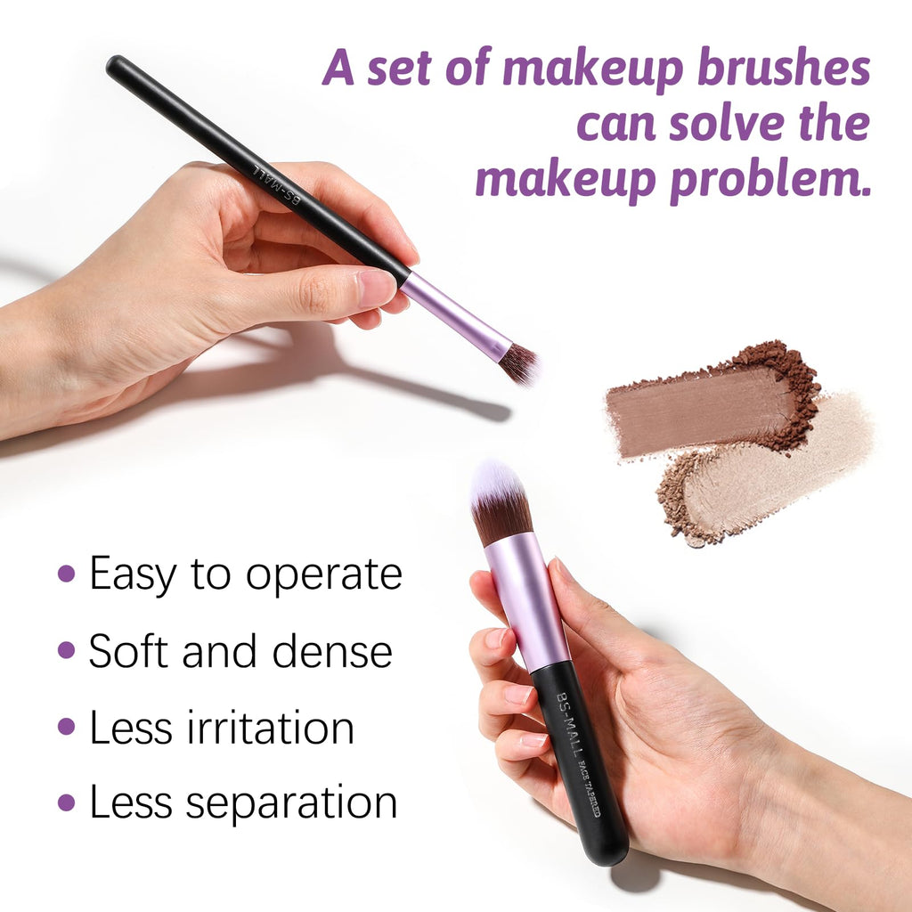 BS-MALL Makeup Brushes Premium Synthetic Foundation Powder Concealers Eye Shadows 14 Pcs Purple for Makeup Beginner or Professional with Travel Case
