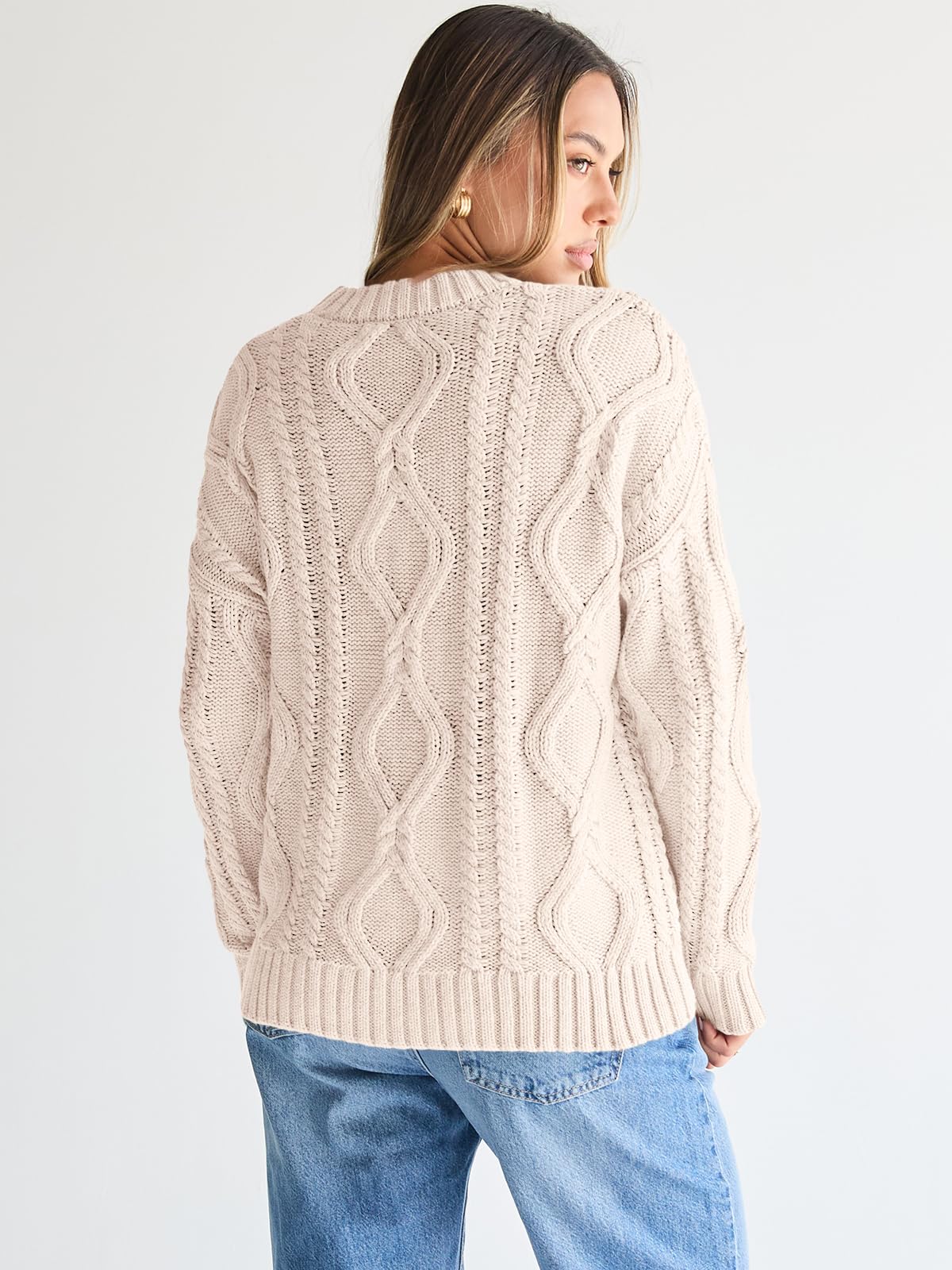 Trendy Queen Oversized Sweaters Womens 2026 Early Fall Fashion Clothes Cable Knit Crewneck Plus Size Pullover Cute Luxury Outfits Chunky Long Tunic Top Winter Holiday Thanksgiving Clothing Cream