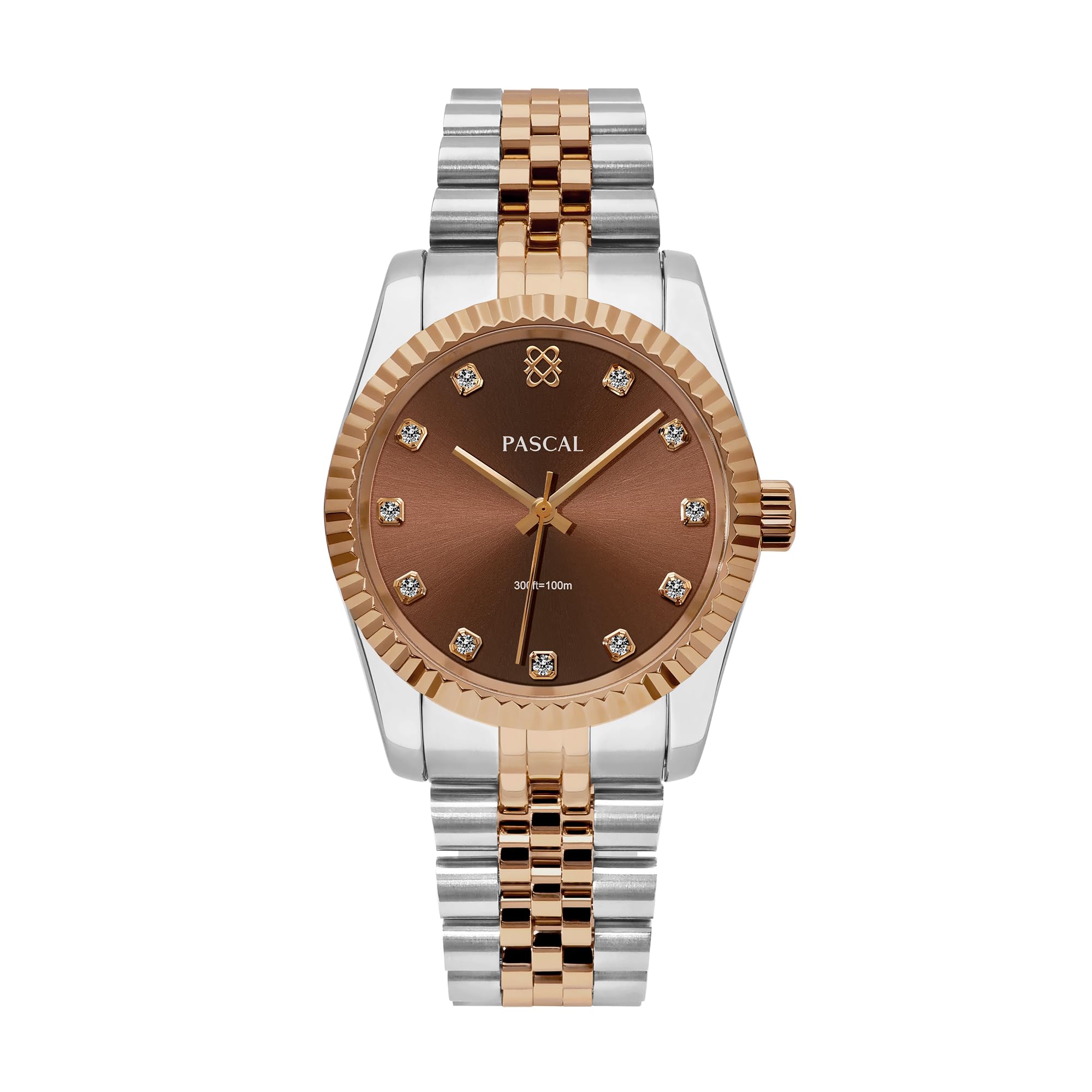 PASCAL Timeless Classic Diamond Watch for Men– Swiss Quartz Watch with Lab-Grown Diamonds, Sapphire Crystal, Elegant Dress Watch Gift,10 ATM Water Resistant, Fits 6.5"-9.5" Wrists (Cocoa Brown, 36)