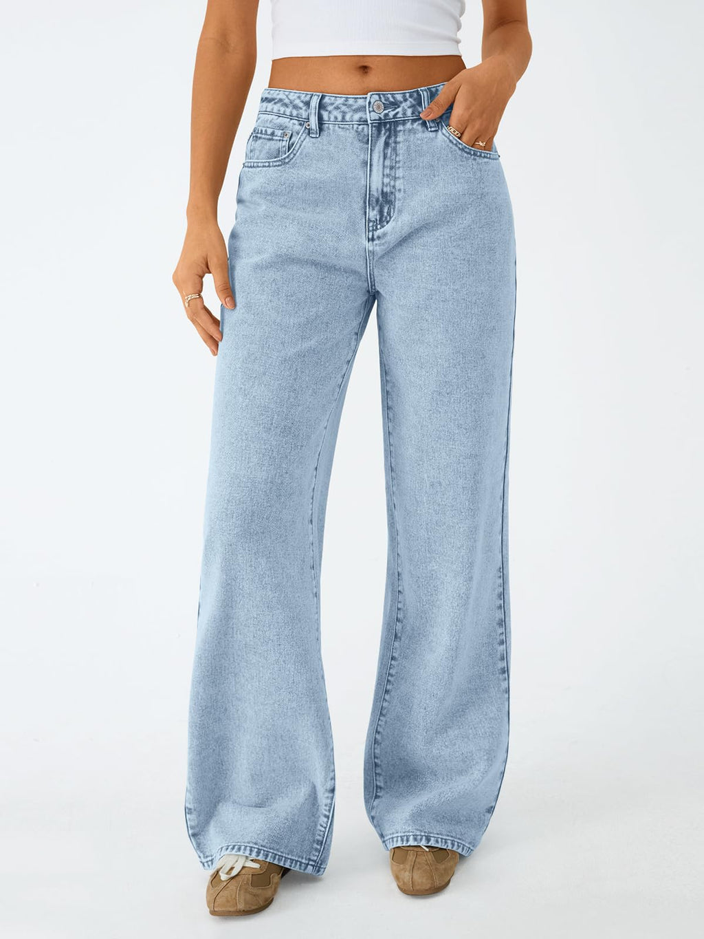 Trendy Queen Women High Waisted Straight Wide Leg Jeans Stretch Baggy Pants