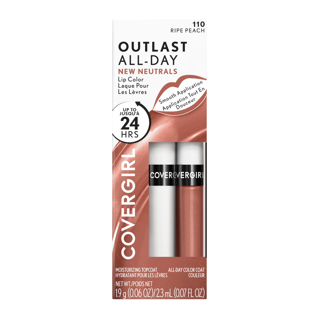 Covergirl Outlast All-Day Lip Color with Moisturizing Topcoat, New Neutrals Shade Collection, Ripe Peach, Pack of 1