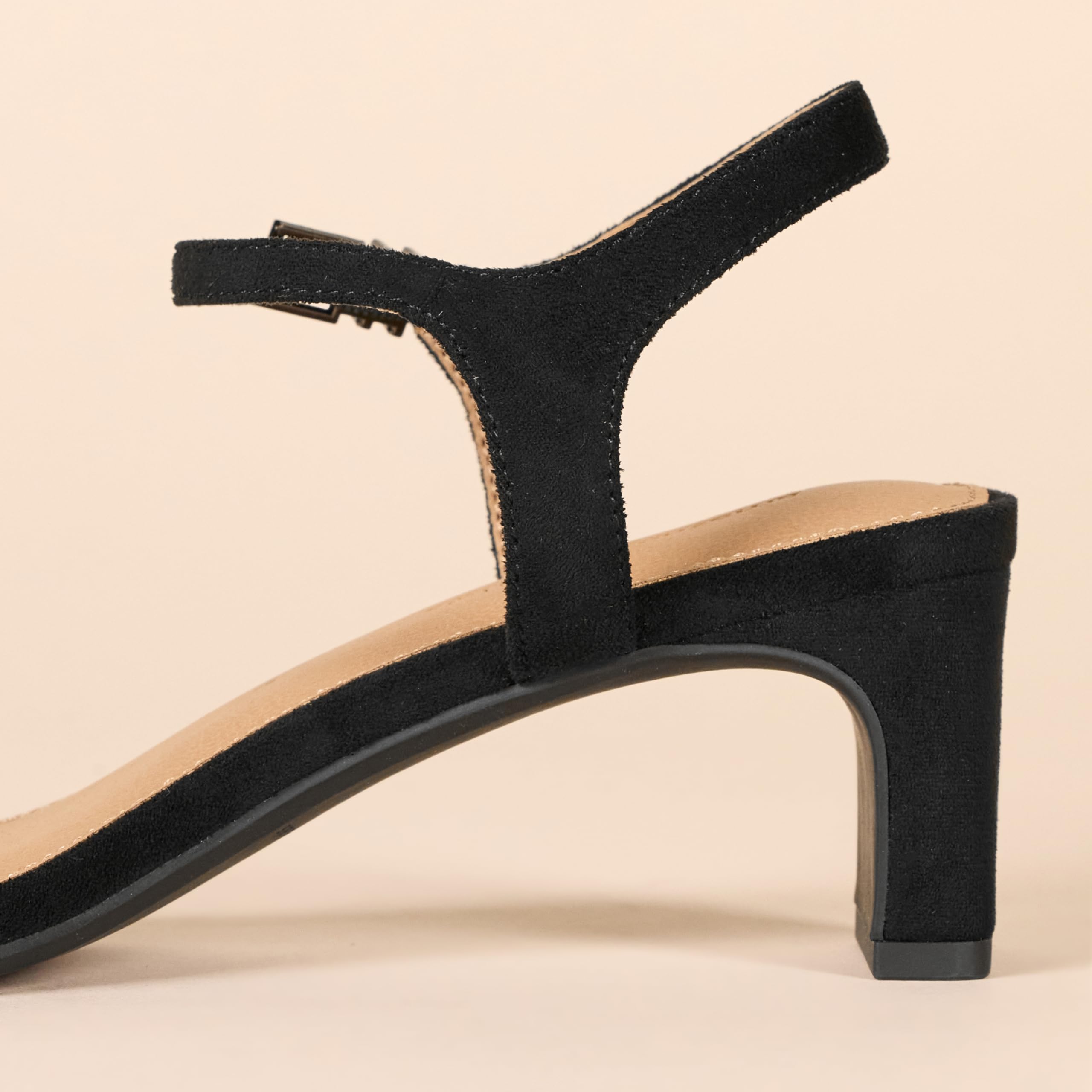 Amazon Essentials Women's Ankle Strap Low Heel, Black Faux Suede, 8
