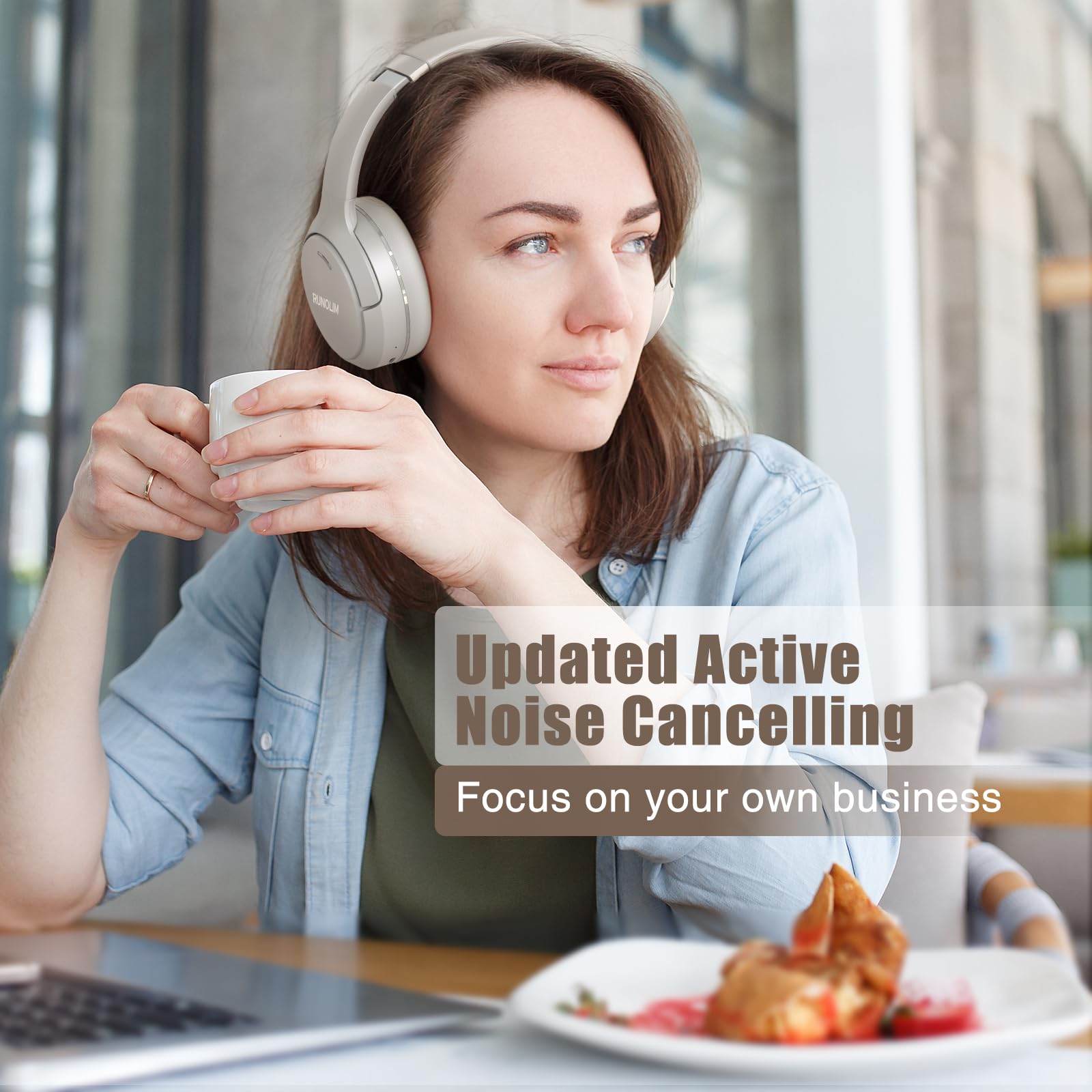 RUNOLIM Hybrid Active Noise Cancelling Headphones, 70H Playtime, Built-in Microphone, Bluetooth Wireless Over Ear Foldable Headphones with HiFi Audio, Home Travel Office