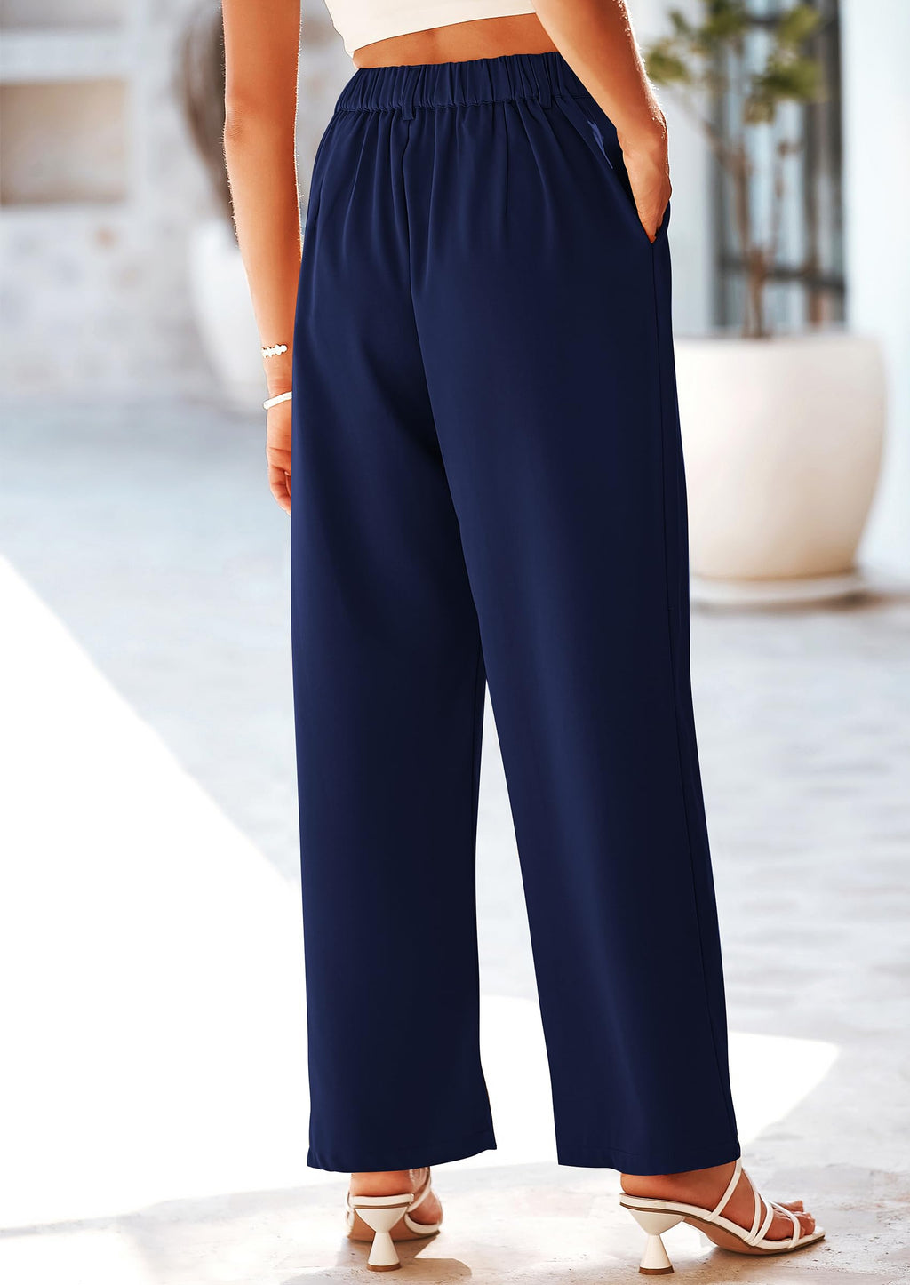 PRETTYGARDEN Wide Leg Pants for Women Trendy 2025 Fall High Waisted Business Casual Outfits Work Pant Trousers (Navy,X-Large)