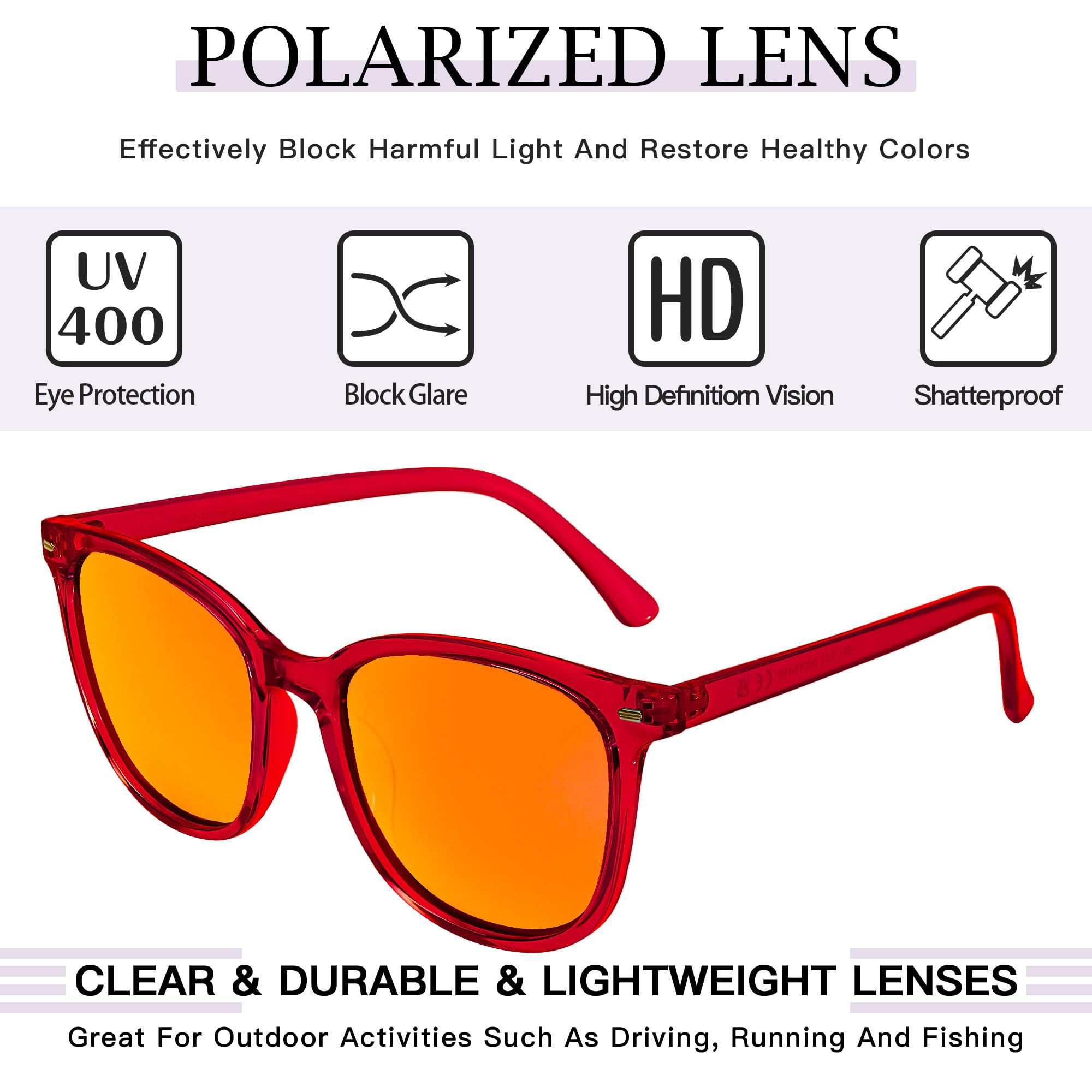 SIPHEW Mirrored Polarized Sunglasses for Women - Designer Oversized Square Beach Eyewear w UV400 Protection (A26-red frame red len)