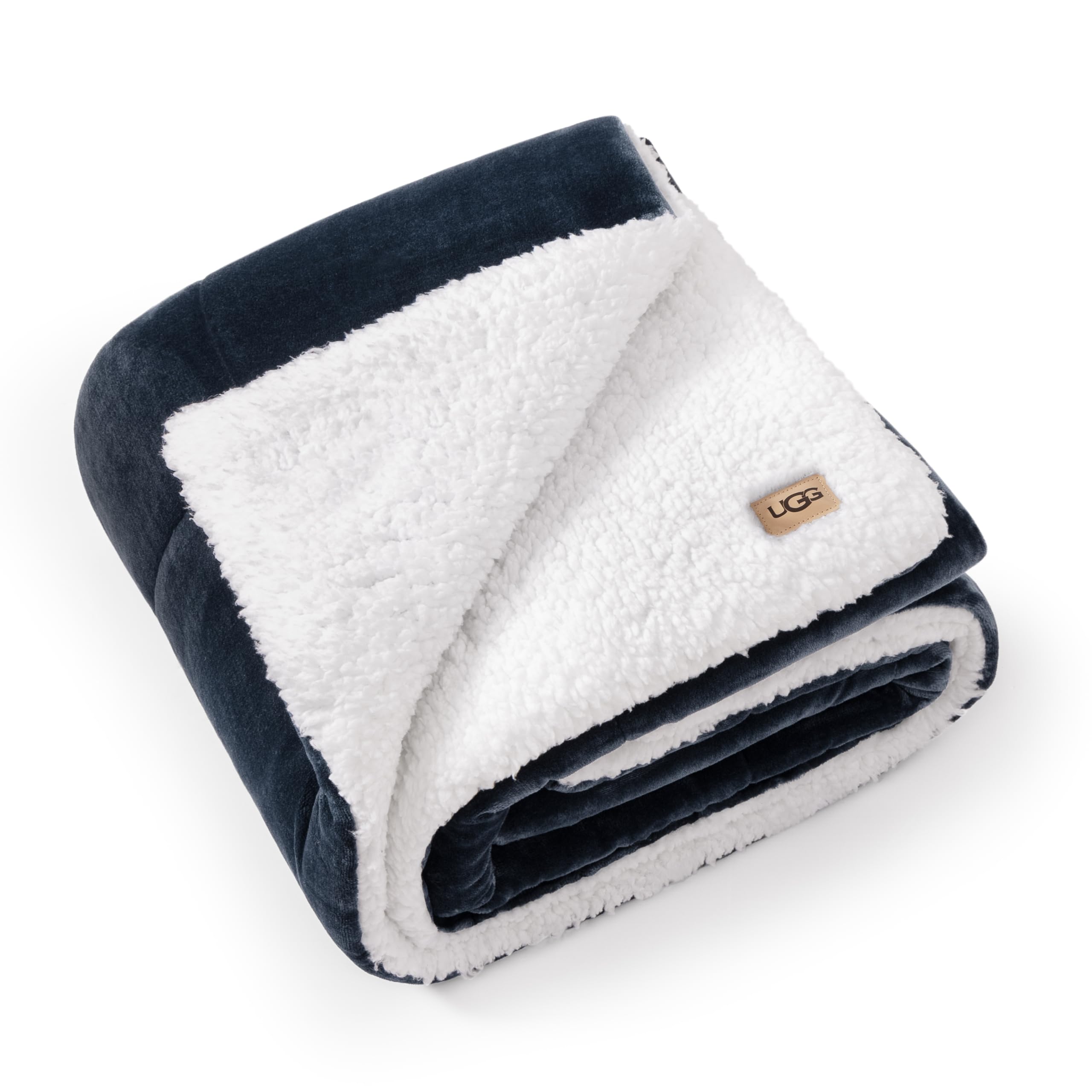 UGG Nita Throw Blanket Soft Reversible Plush Throw for Couch or Bed Cozy Fuzzy Warm Fluffy Blanket for Living Room or Cute Bedroom Decor Down Alternative Washable, 50-inch x 70-inch, Navy Blue