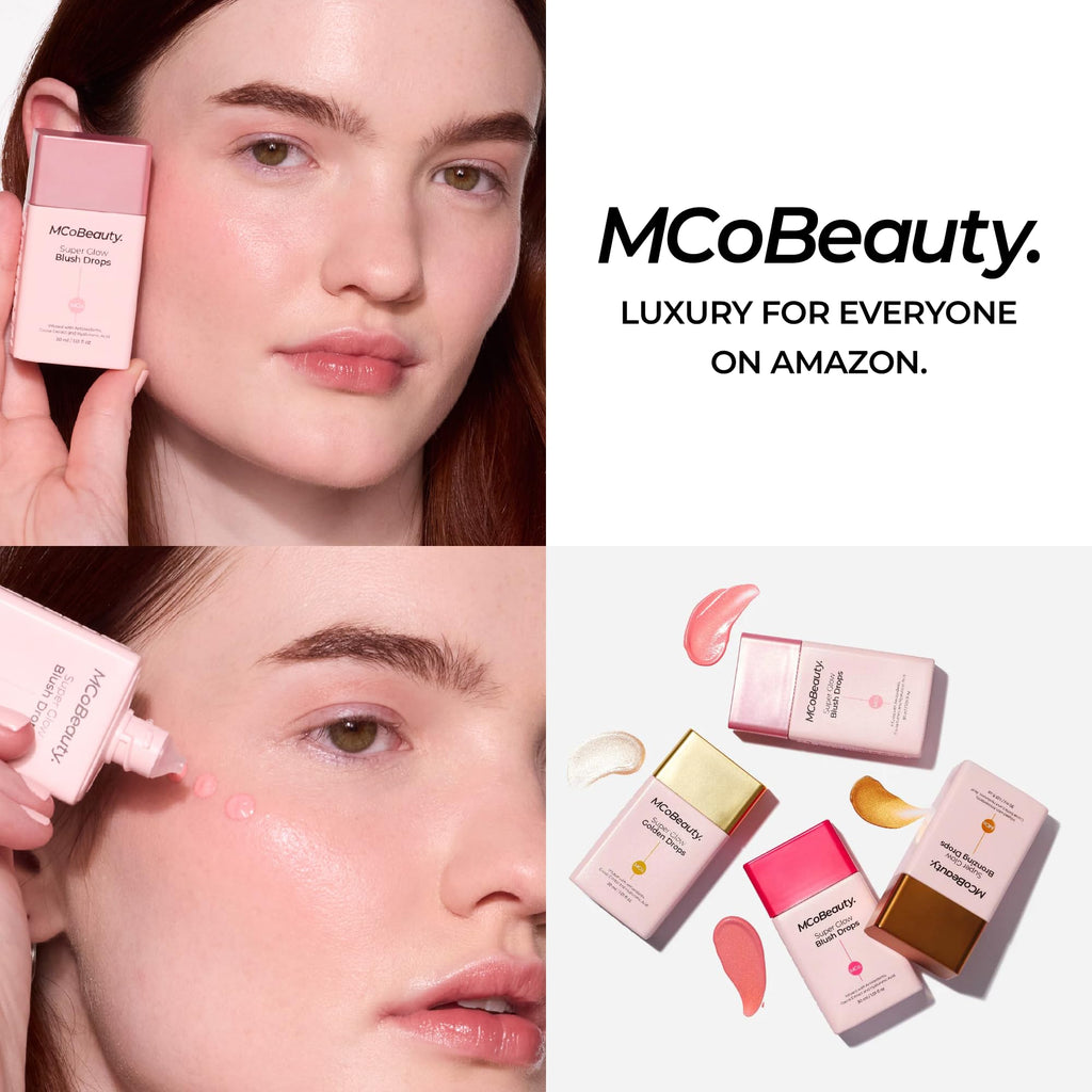 MCoBeauty Super Glow Blush Drops - Blush Pink - Liquid Cheek Color - Buildable Warm Flush with Jojoba Oil Hyaluronic Acid Cocoa Extract White Tea Antioxidants - Vegan & Cruelty Free
