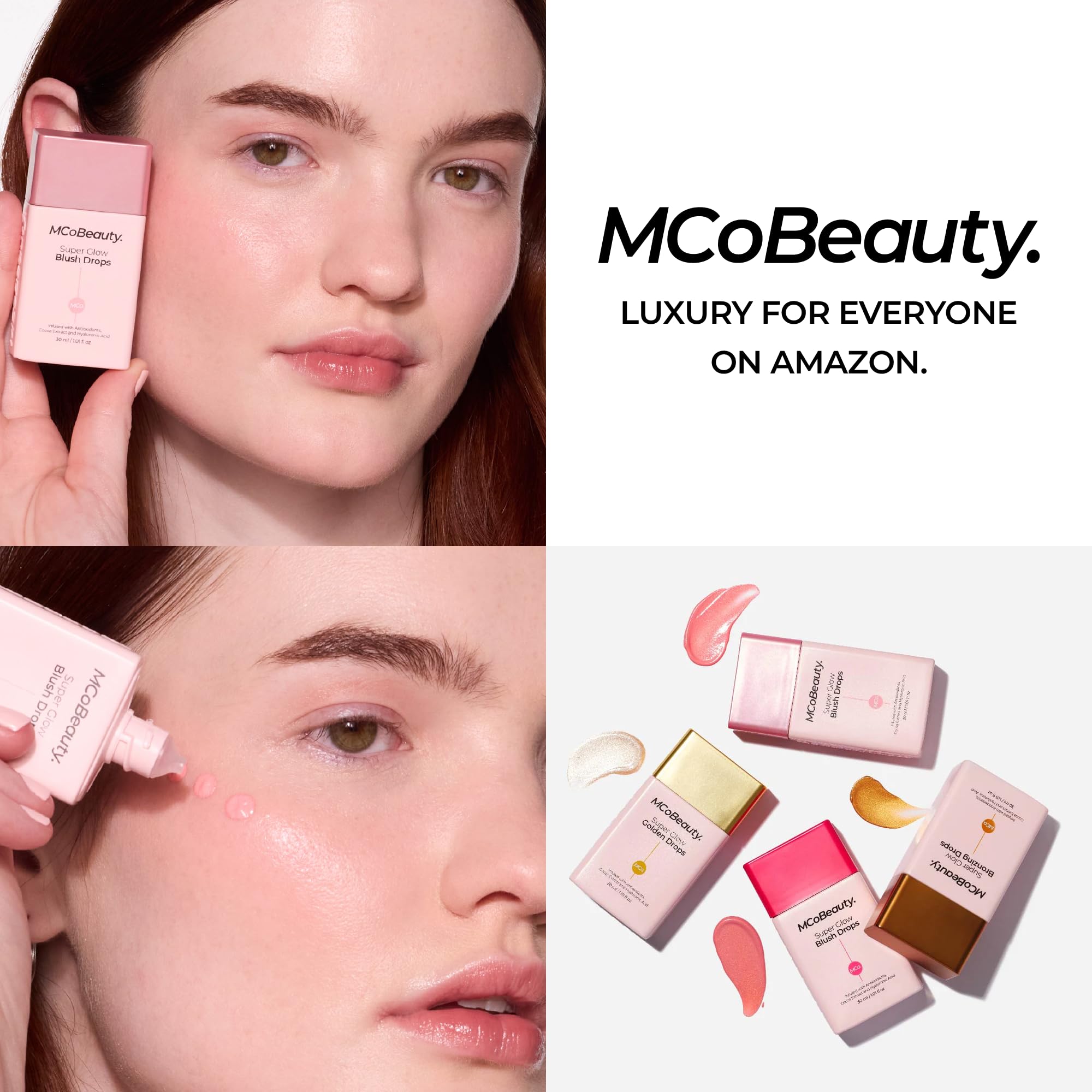 MCoBeauty Super Glow Blush Drops - Blush Pink - Liquid Cheek Color - Buildable Warm Flush with Jojoba Oil Hyaluronic Acid Cocoa Extract White Tea Antioxidants - Vegan & Cruelty Free