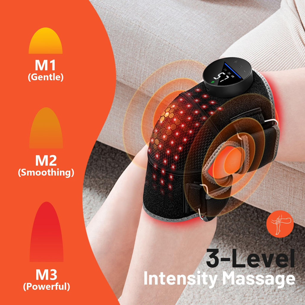 HALIDODO Red Light Therapy & Vibration Massage Knee Brace - Wireless Rechargeable Controller, 660nm & 850nm Red Light Therapy Heated Device for Knee/Joint/Elbow/Shoulder.