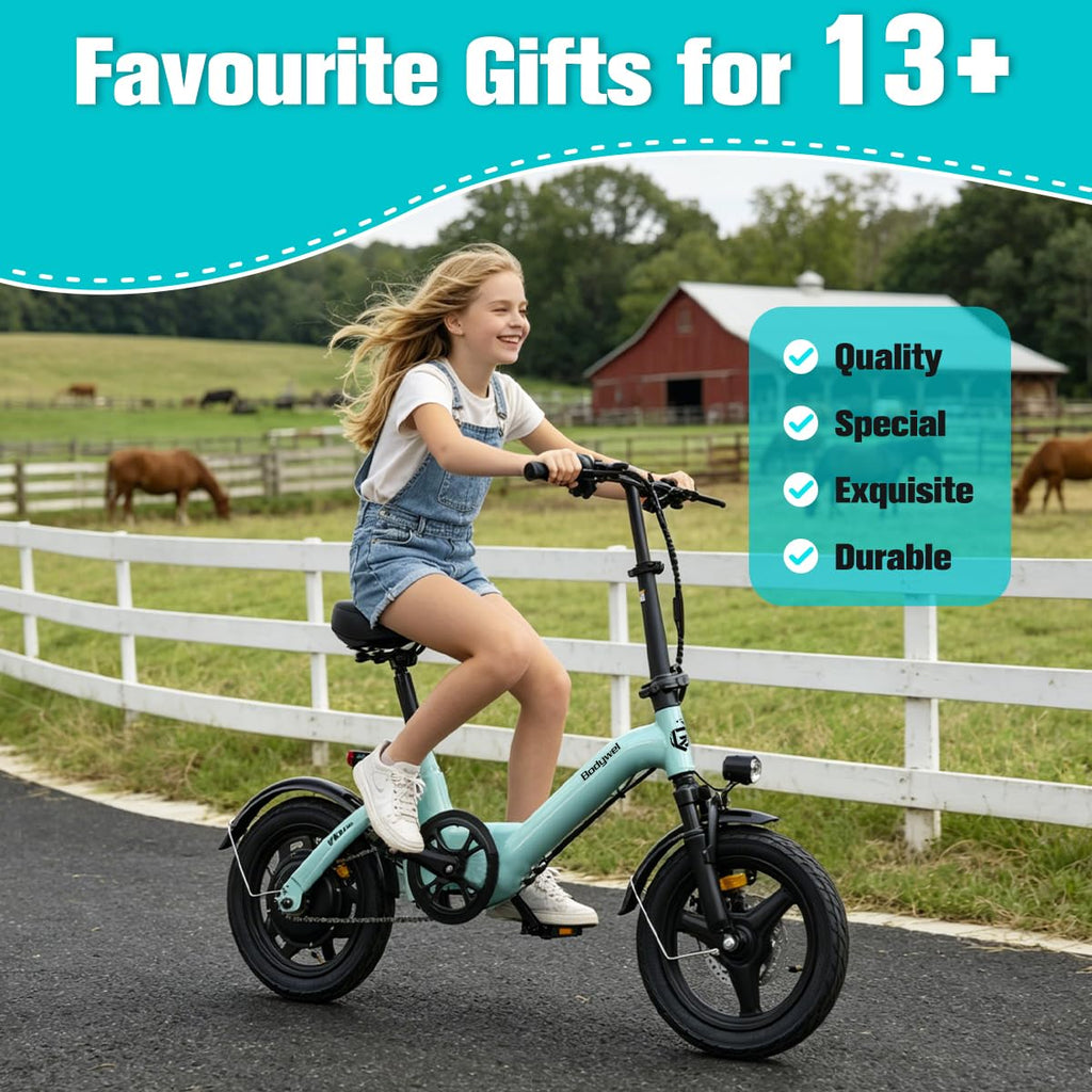 Bodywel Electric Bike for Adults Teens, 14" Mini Foldable Ebike, 400W Peak Motor, 20 MPH, 25 Miles Range, City Commuter, Black