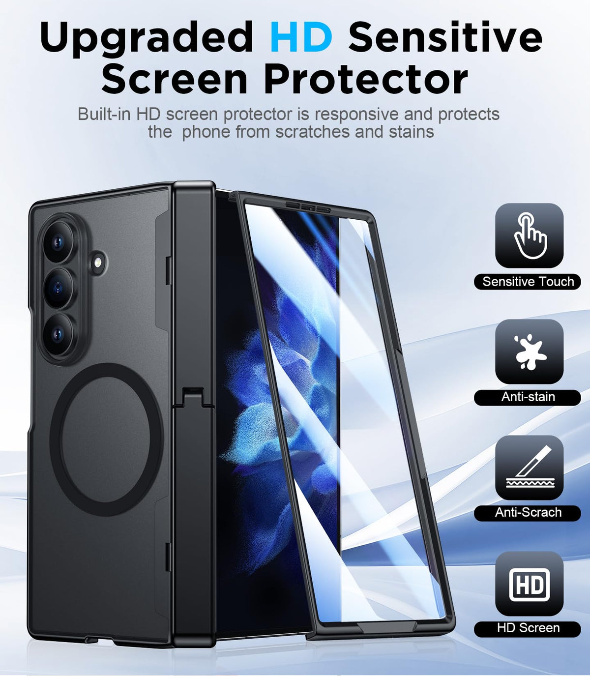 Temdan for Samsung Galaxy Z Fold 8 Ultra Case,[Compatible with MagSafe][Built-in HD Screen Protector & Kickstand][Hinge Protection] Translucent Matte Shockproof Phone Case for Z Fold 8 Ultra,Black