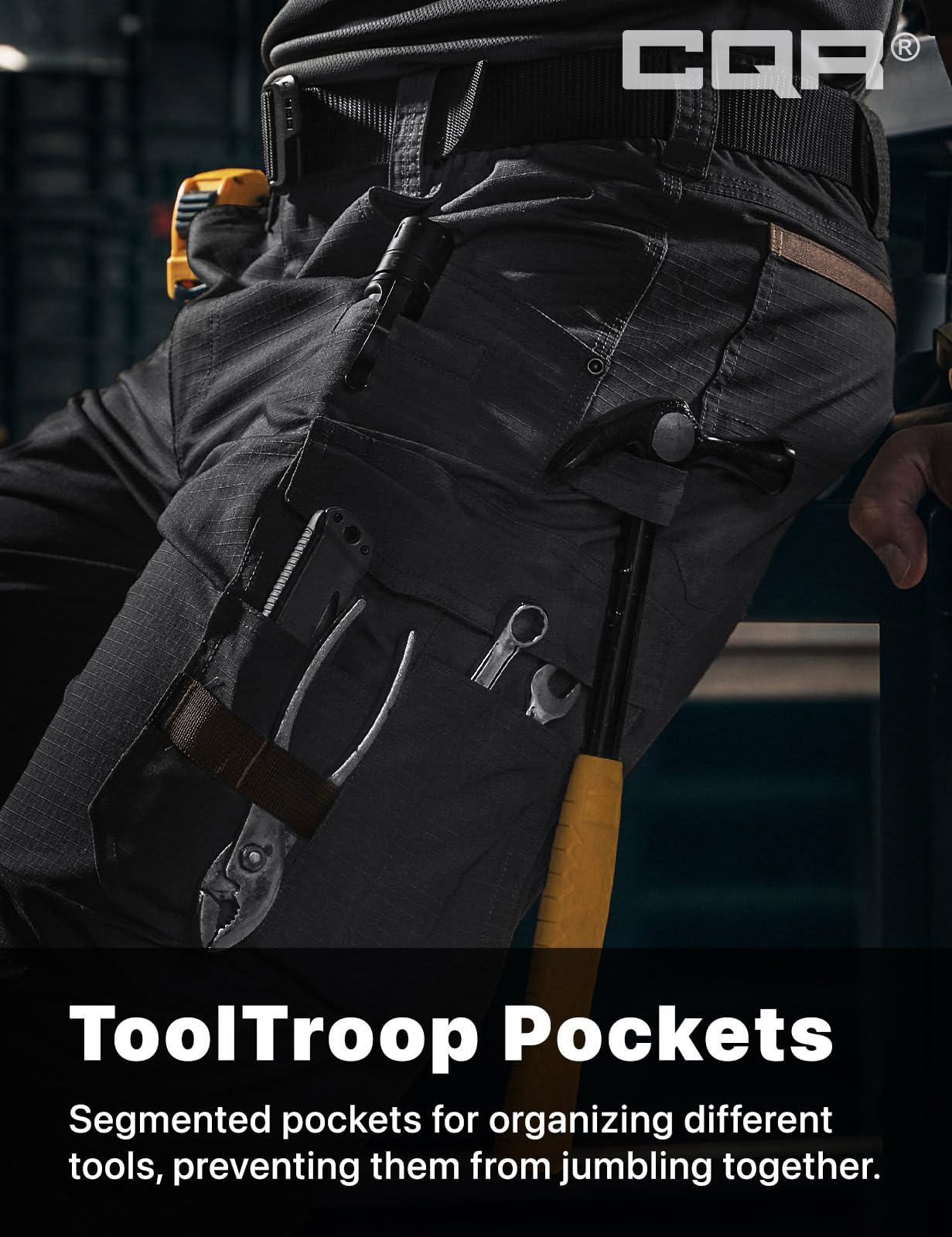 CQR Men's Quick Dry Work Pants, Water Resistant Outdoor Tactical Pants, Lightweight Stretch Cargo Hiking Pants, Work Pants Black, 36W x 32L