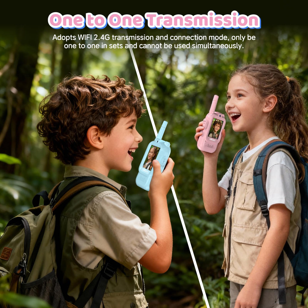 vilicert Video Walkie Talkie Toys for Age 3-12 Boys Girls, 2 Pack Walkie Talkies with Screen, Long Range 2 Way Radio with 4 Voice Effects, Christmas Birthday Gifts for Kids Indoor Outdoor Camping