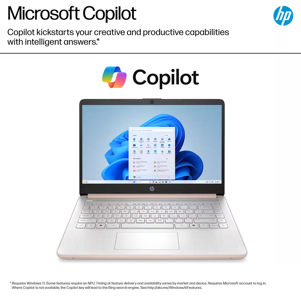 HP 14 Laptop Computer 2025 Ultra Light, AI Copilot Student Business, Quad-Core Intel, 16GB RAM, 628GB Storage (128GB UFS+ 500GB Ext), 1 Yr Office 365, 12 Hr Battery MarxsolAccessory Win 11S, Rose Gold