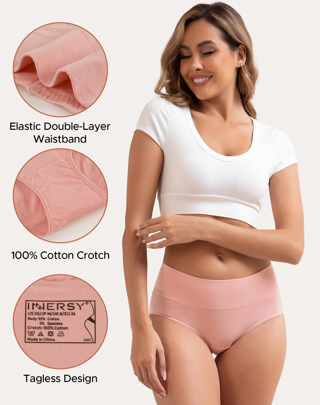 INNERSY Women's Cotton Underwear High Waist Ladies Briefs Full Coverage Panties 4-Pack(Macaron,Medium)