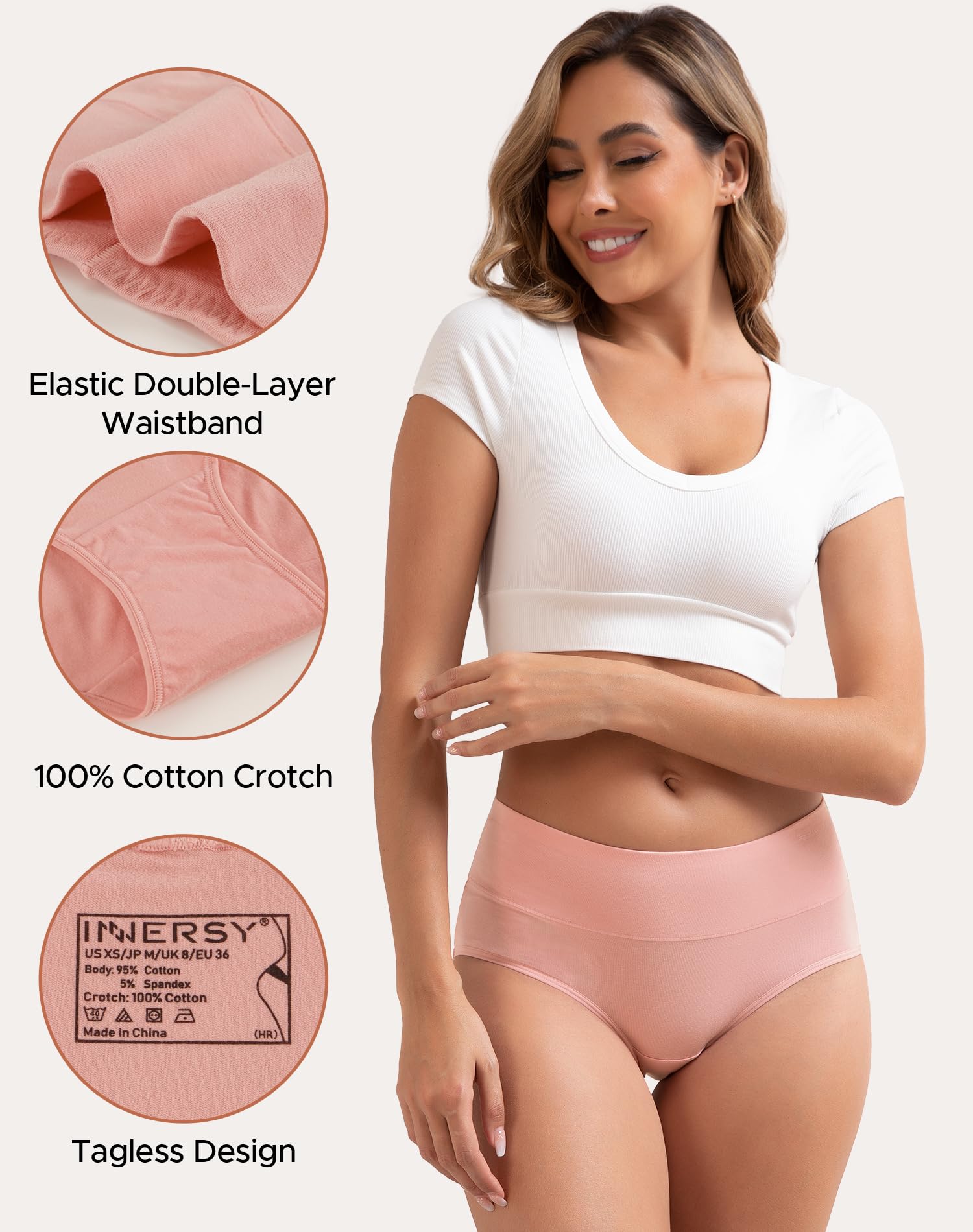 INNERSY Women's Cotton Underwear High Waist Ladies Briefs Full Coverage Panties 4-Pack(Macaron,Medium)