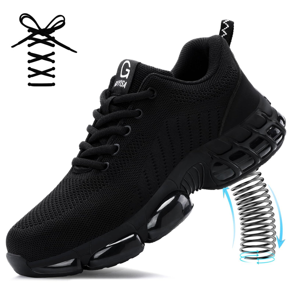 TANIELD Steel Toe Shoes for Men Lightweight Work Shoes Breathable Safety Sneakers Air Cushioned Steel Toe Sneakers Indestructible Work Tennis for Construction Industrial