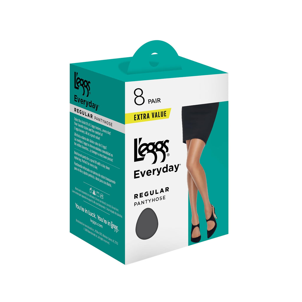 L'eggs Everyday Standard-Panty Sheer Toe Pantyhose for All Day Comfort, 100% Nylon, Nude, Size B (Pack of 8)