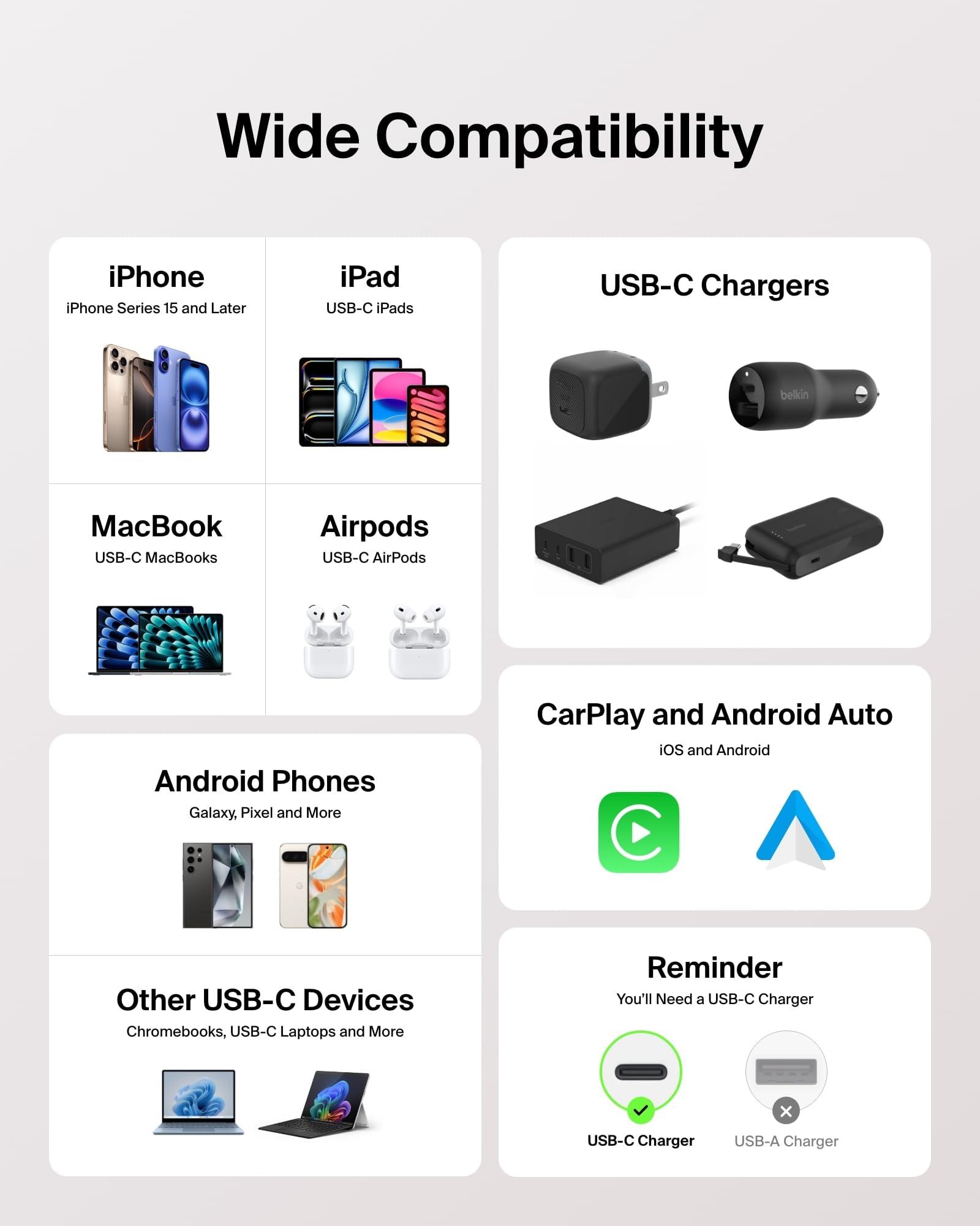Belkin USB C to USB C Cable, 6.6ft, 60W - Type C Charger, iPhone Charger Cord, Soft, Braided, Flexible for iPhone 16, Galaxy S25, Pixel 9, Airpods, iPad Pro, Tablet & More, Travel Essentials - Pink