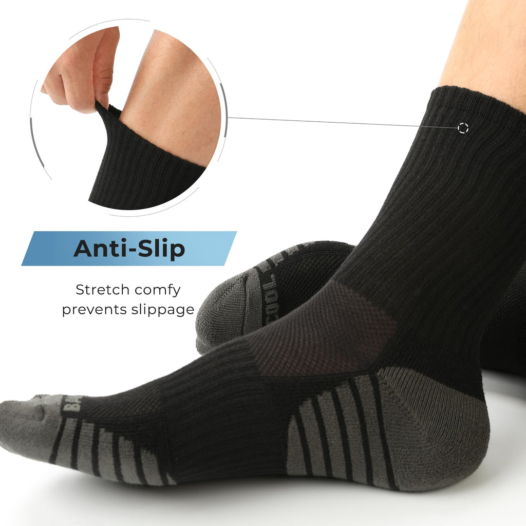 BAMBOO COOL Men's Crew Socks Athletic Running Sports Socks, Cushioned Moisture Wicking, Breathable Arch Support 6 Pack Black