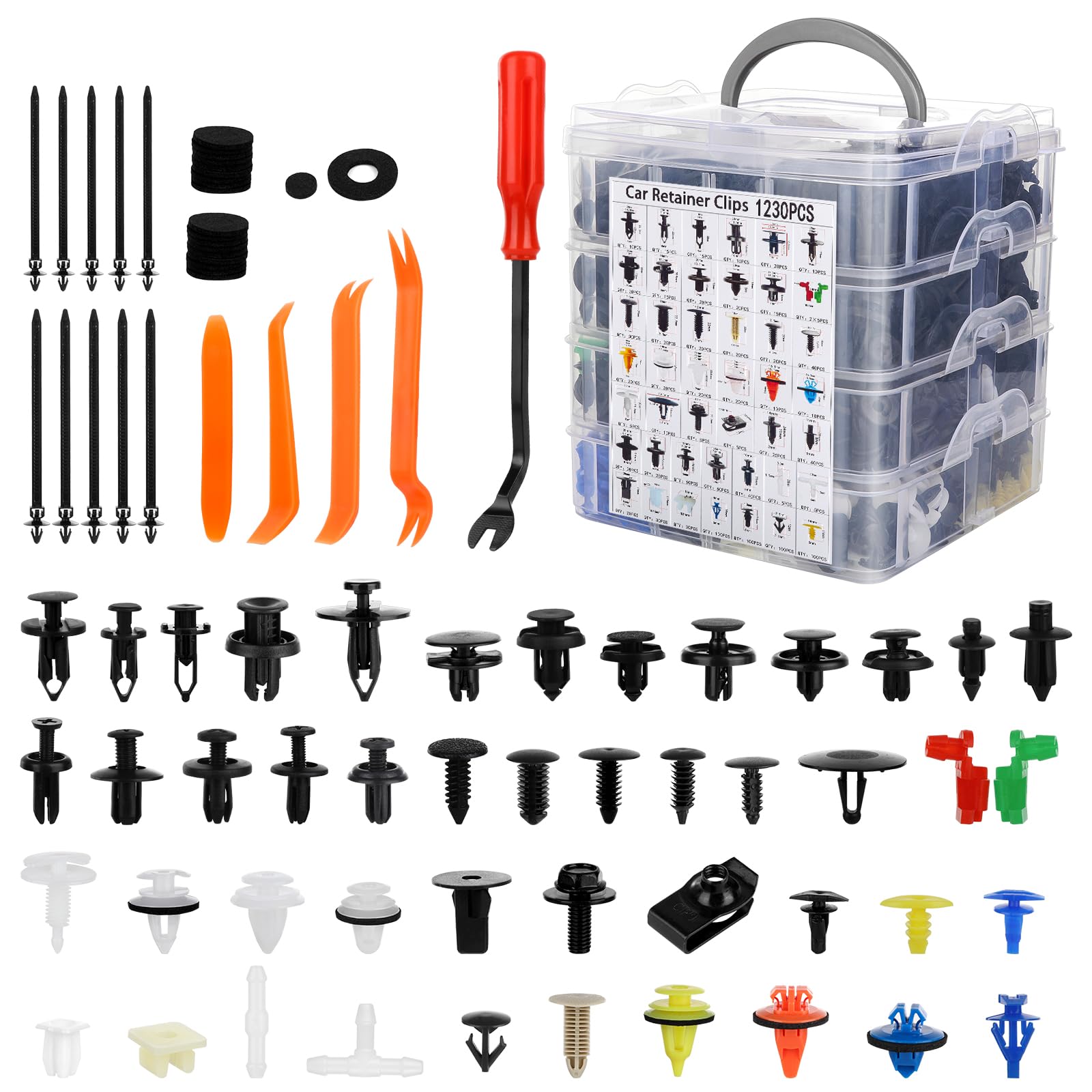 1365Pcs Car Push Retainer Clips Body Clips Plastic Fasteners Kit Fender Rivet Clips 44 Most Popular Sizes Nylon Auto Push Pin Rivets Set for Toyota GM Ford Honda Acura Chrysler,red