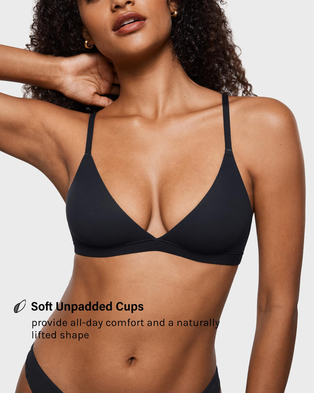 INLYRIC Women's Inbarely Triangle Bralette Plunge Unlined Seamless Bra No Underwire Sexy Comfortable Everyday Black Medium