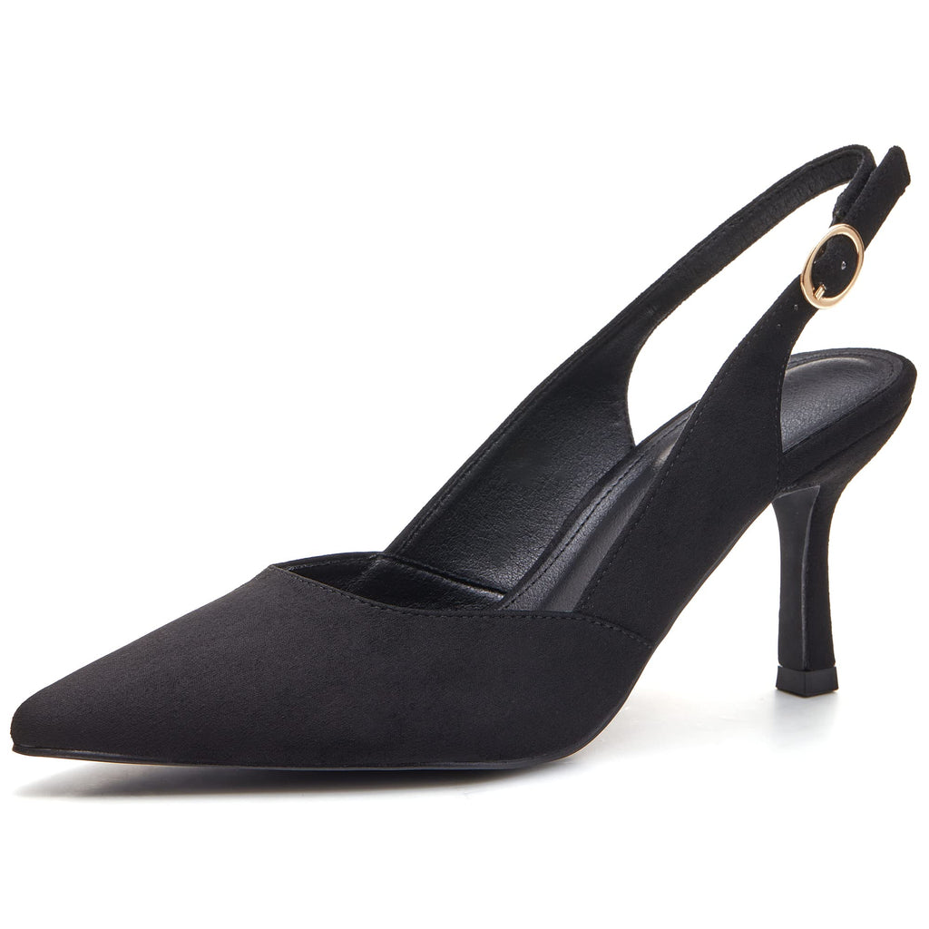 Women's Kitten Heels Pumps Pointed Closed Toe Suede Wedding Party Dress Slingback Pump Shoes
