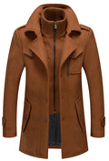 CHARTOU Men's Thermal Single Breasted Wool Blend Coat Business Peacoat with Detachable Zipper (Large,Caramel)