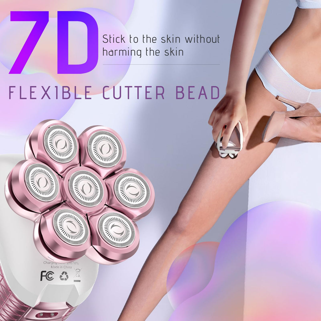 Wyklaus Electric Razors for Women Legs: 5-in-1 Rechargeable Body Shaver - Waterproof Wet Dry Hair Remover - Trimmer for Lady Face Underarms Public